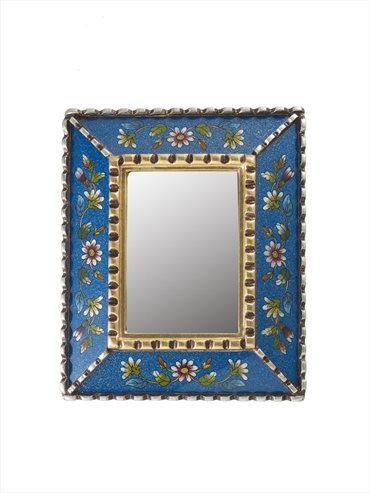 Mini Çiçekli Mavi Duvar Aynası 